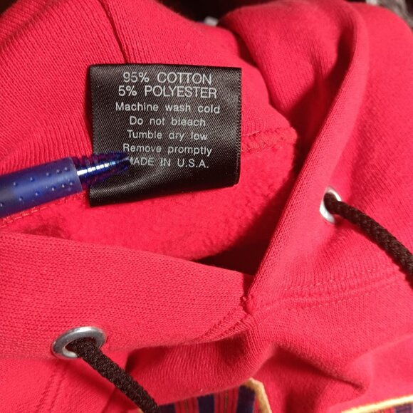 Vintage XL Nebraska Huskers Red Hoodie Sweatshirt Big Red 90s Patch Pullover USA - Picture 8 of 8